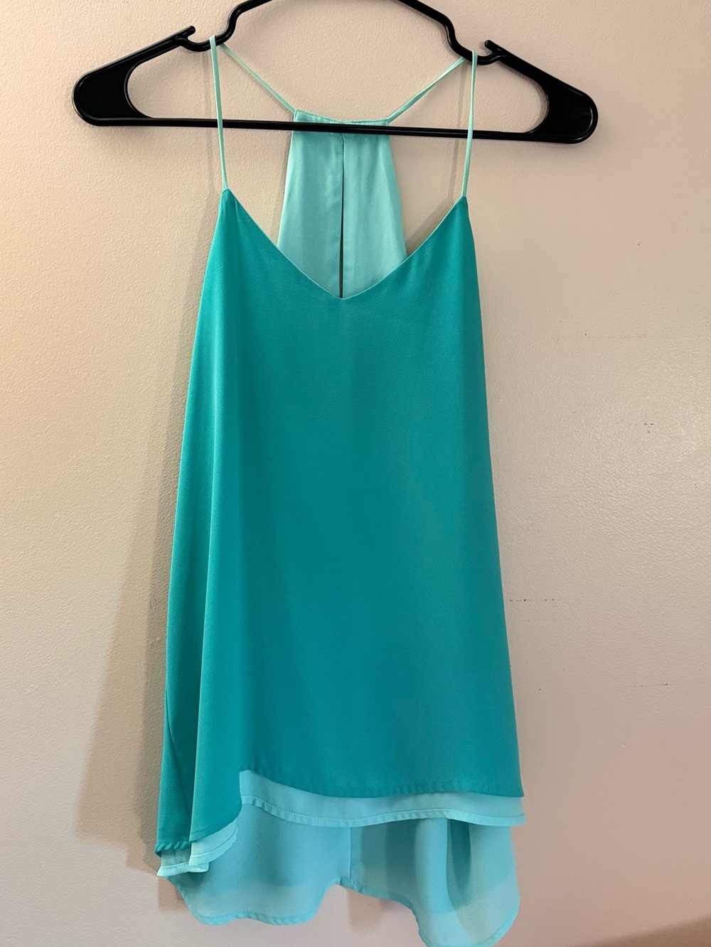 Turquoise Satin Strappy High Low Top